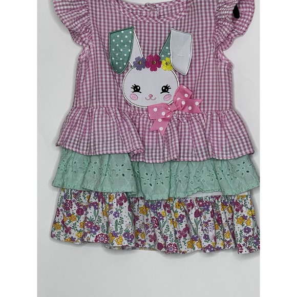 Rare Editions Girls 3T Ruffled Top/Pants Set Pink Plaid Bunny Searsucker Easter - Picture 2 of 7